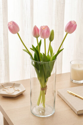 Gerçek Dokulu Lüx 5 Dallı Coquette Tulipa Lale Buketi Toz Pembe - Yapay Çiçek Deposu