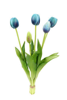 Gerçek Dokulu Lüx 5 Dallı Coquette Tulipa Lale Buketi Turkuaz - 3