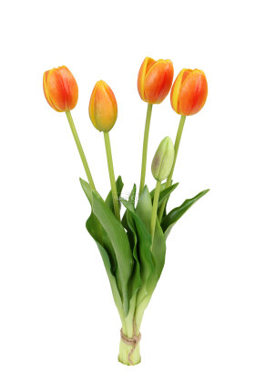 Gerçek Dokulu Lüx 5 Dallı Coquette Tulipa Lale Buketi Turuncu - 3