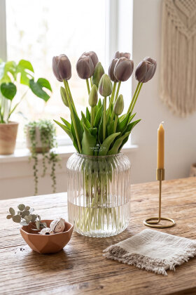 Gerçek Dokulu Lüx 5 Dallı Coquette Tulipa Lale Buketi Vizon Gri - Yapay Çiçek Deposu