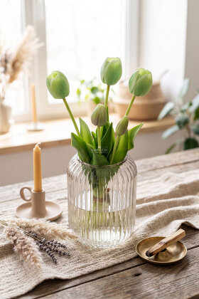 Gerçek Dokulu Lüx 5 Dallı Coquette Tulipa Lale Buketi Yeşil - 2