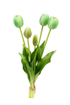 Gerçek Dokulu Lüx 5 Dallı Coquette Tulipa Lale Buketi Yeşil - 3