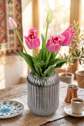 Gerçek Dokulu Premium 5 Dallı İstanbul Lale Buketi 45 cm Fuşya - 4
