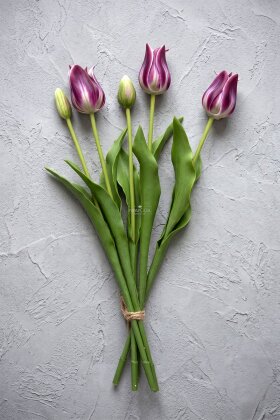 Gerçek Dokulu Premium 5 Dallı İstanbul Lale Buketi 45 cm Mor - 3