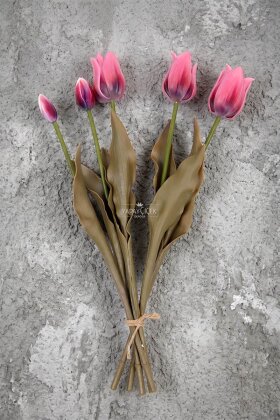 Gerçek Dokulu Premium 5 Dallı İstanbul Lale Buketi 45 cm Pembe - 3