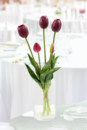 Gerçek Dokulu Lüx 5 Dallı Tulipa Lale Buketi Mürdüm - 2