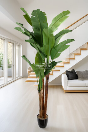 Yapay Ağaç 3 Gövde Tropik 22 Yapraklı Muz Gerçek Doku 240 cm - Yapay Çiçek Deposu