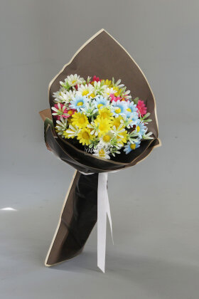 Yapay Papatya Eterna Daisy Hediyelik Buket Sevgili Özel Gün Buketi Gökkuşağı - Yapay Çiçek Deposu