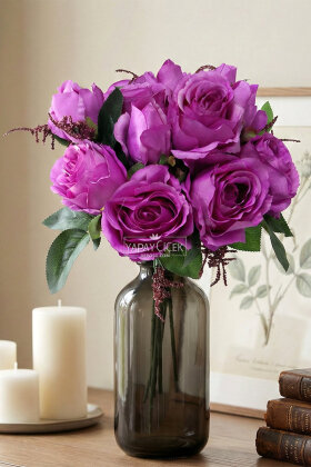 Yapay Çiçek Goncalı Gül Aranjmanı Açık Mor - Yapay Çiçek Deposu