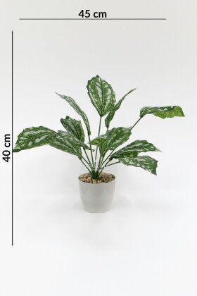  Gri Saksılı Yapay Bitki 12 Yapraklı Damalı Model Bitki 40 cm Yeşil - 3