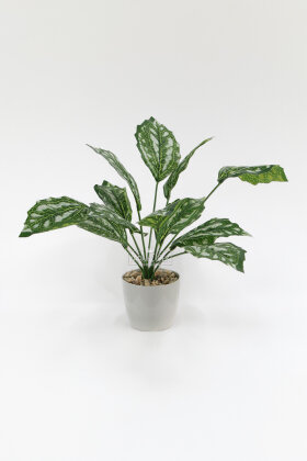  Gri Saksılı Yapay Bitki 12 Yapraklı Damalı Model Bitki 40 cm Yeşil - 2