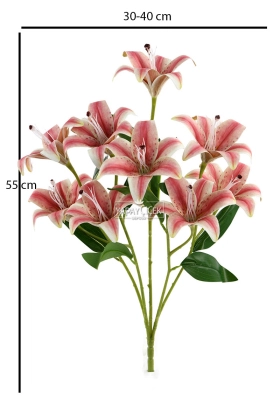 Yapay Çiçek 9lu Islak Lilyum Demeti 55 cm Gül Kurusu - 3