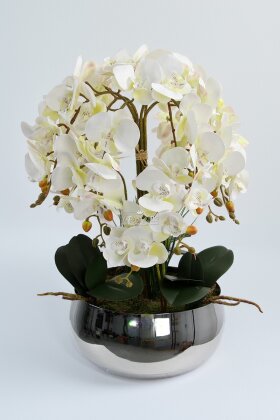 Metal Gümüş Saksıda Lüx 10lu Orkide Beyaz - 2