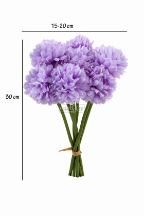 Yapay Çiçek Top Krizantem 7li Mini Kartopu Demeti 30 cm Lila - 3