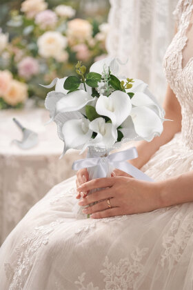  İlk Evet Gelin Buketi 2li Set İnci Tüllü Küçük Nikah Buketi - Yapay Çiçek Deposu