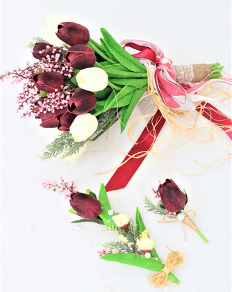 Islak Lale Gelin Çiçeği 3lü Set Beyaz-Mürdüm - 5