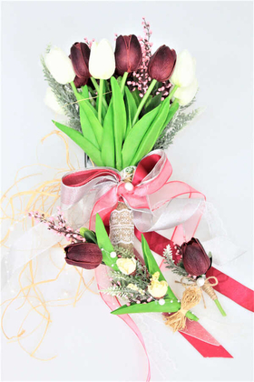 Islak Lale Gelin Çiçeği 3lü Set Beyaz-Mürdüm - 6