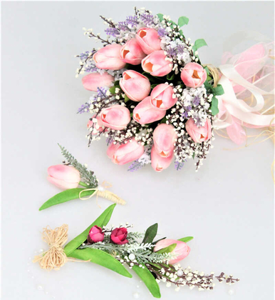 Islak Lale Gelin Buketi 3lü Set Pembe - 2