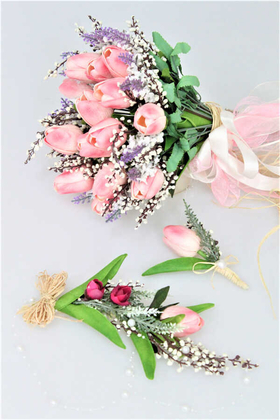 Islak Lale Gelin Buketi 3lü Set Pembe - 4