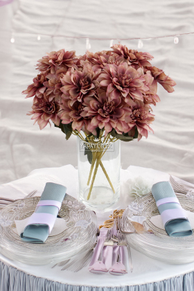 Yapay Çiçek 7li Dahlia Demeti 33 cm Kahverengi - Yapay Çiçek Deposu