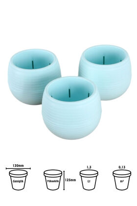 Mini Kaktüs Sukulent Saksısı 3lü Set Turkuaz Elvan Model 12.5 Cm 1.3 Litre - 2