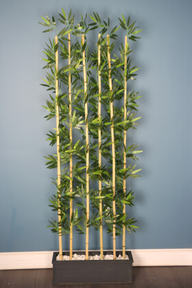 Kumaş Yapraklı 6 Çubuklu Gri Saksıda Bambu Seperatör (20x70x220cm) - 1