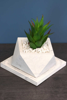 Altlıklı Beton Saksıda Kaliteli Yapay Succulent Kaktüs Set Yeşil - 4