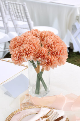 Yapay Çiçek Top Krizantem 7li Mini Kartopu Demeti 30 cm Somon - Yapay Çiçek Deposu