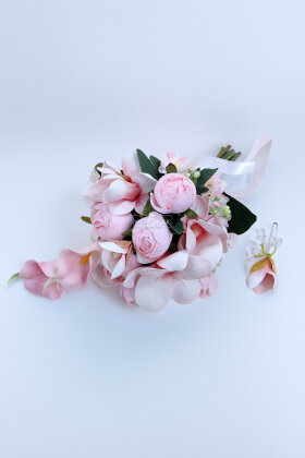 Kalp Atışı Şakayık-Manolya Gelin Buketi 2li Set - 2