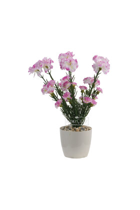 Yapay Karanfil Çiçeği Tanzimi Saksılı 37 cm Beyaz-Lila - 2