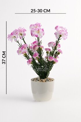 Yapay Karanfil Çiçeği Tanzimi Saksılı 37 cm Beyaz-Lila - 3