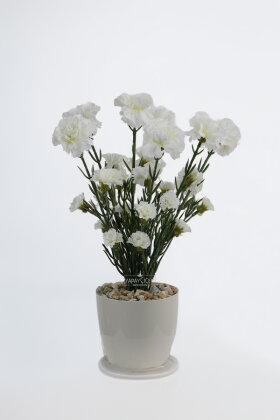 Yapay Karanfil Çiçeği Tanzimi Saksılı 37 cm Beyaz - 3