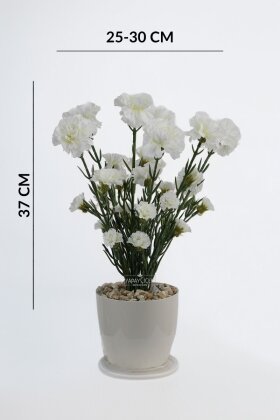 Yapay Karanfil Çiçeği Tanzimi Saksılı 37 cm Beyaz - 4