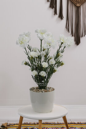 Yapay Karanfil Çiçeği Tanzimi Saksılı 37 cm Beyaz - 2