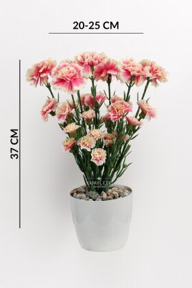 Yapay Karanfil Çiçeği Tanzimi Saksılı 37 cm Pembe - Krem - 4