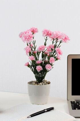 Yapay Karanfil Çiçeği Tanzimi Saksılı 37 cm Pembe - Yapay Çiçek Deposu