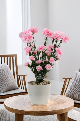 Yapay Karanfil Çiçeği Tanzimi Saksılı 37 cm Pembe - Yapay Çiçek Deposu