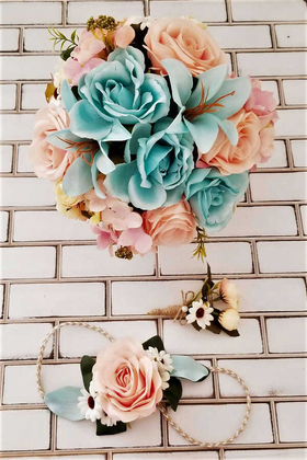 Gelin Buketi Kiones Lilyum Gül 3lü Set - 1