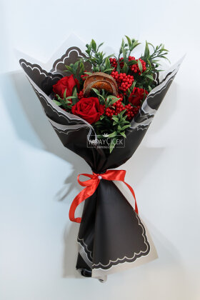 Yapay Yeni Yıl Kırmızı Düş Kokina Buketi 55 cm - Yapay Çiçek Deposu