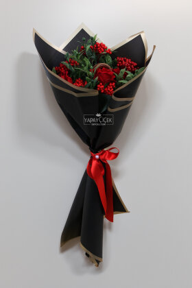Yapay Yeni Yıl Kırmızı Düş Kokina Buketi 55 cm - Yapay Çiçek Deposu