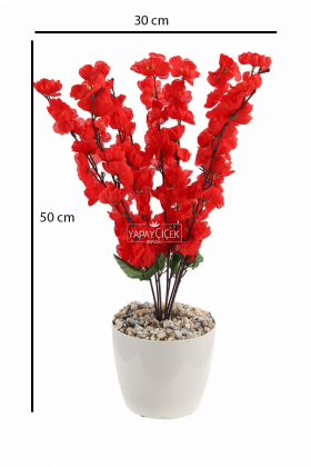 Yapay Mini Bahar Dalı Japon Kiraz Çiçeği Ağacı 50 cm Kırmızı - 2