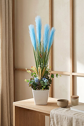 Kristal Saksıda Yapay Çiçek Azure Breeze Tanzimi 95 cm Mavi - 2