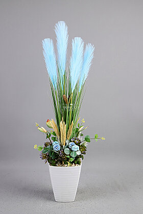 Kristal Saksıda Yapay Çiçek Azure Breeze Tanzimi 95 cm Mavi - 3