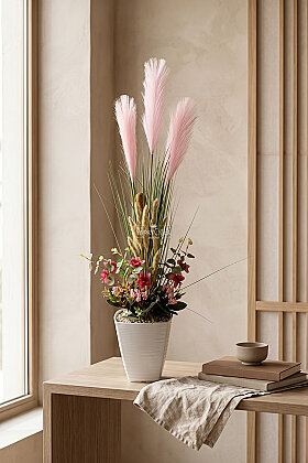 Kristal Saksıda Yapay Çiçek Dolce Flora Tanzimi 95 cm Pembe - 2