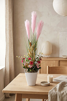 Kristal Saksıda Yapay Çiçek Dolce Flora Tanzimi 95 cm Pembe - Yapay Çiçek Deposu