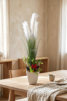 Kristal Saksıda Yapay Çiçek Kokina & Pine Tanzimi 95 cm Beyaz - 2