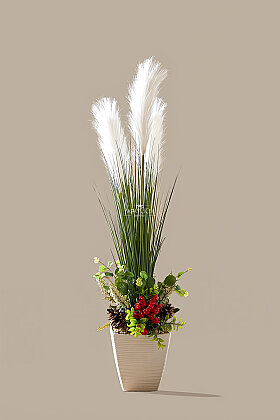Kristal Saksıda Yapay Çiçek Kokina & Pine Tanzimi 95 cm Beyaz - 3