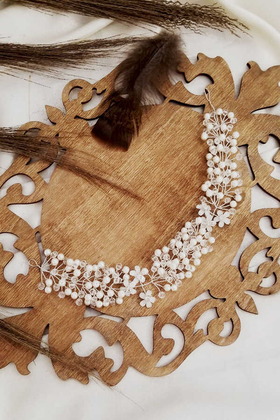 Küçük Çiçekli İncili Kristal Gelin Tacı - 1