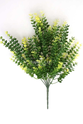 7 Dal Plastik Okaliptus Demeti 35 cm Yeşil-Sarı - 1
