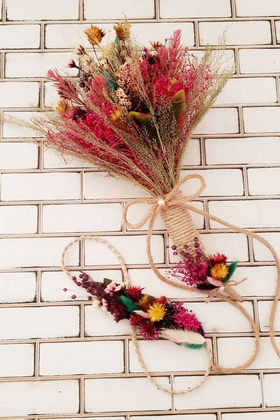 Artes Büyük Kuru Çiçek Gelin Buketi 3lü Set - 5